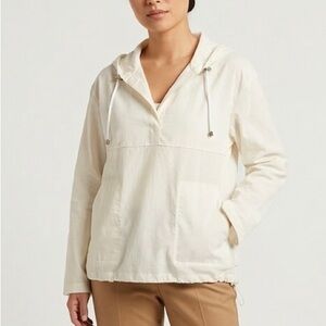 Windbreaker Anne Klein Petite Ivory Cotton Blend Hooded Pullover Size PM